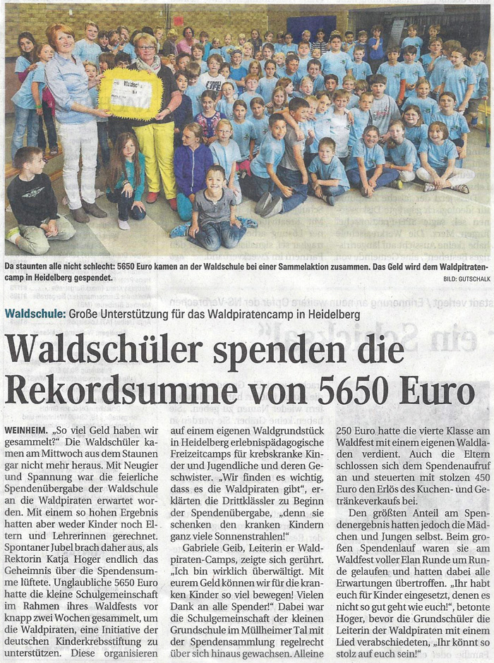 Waldschüler spenden Rekordsumme - Weinheimer Nachrichten